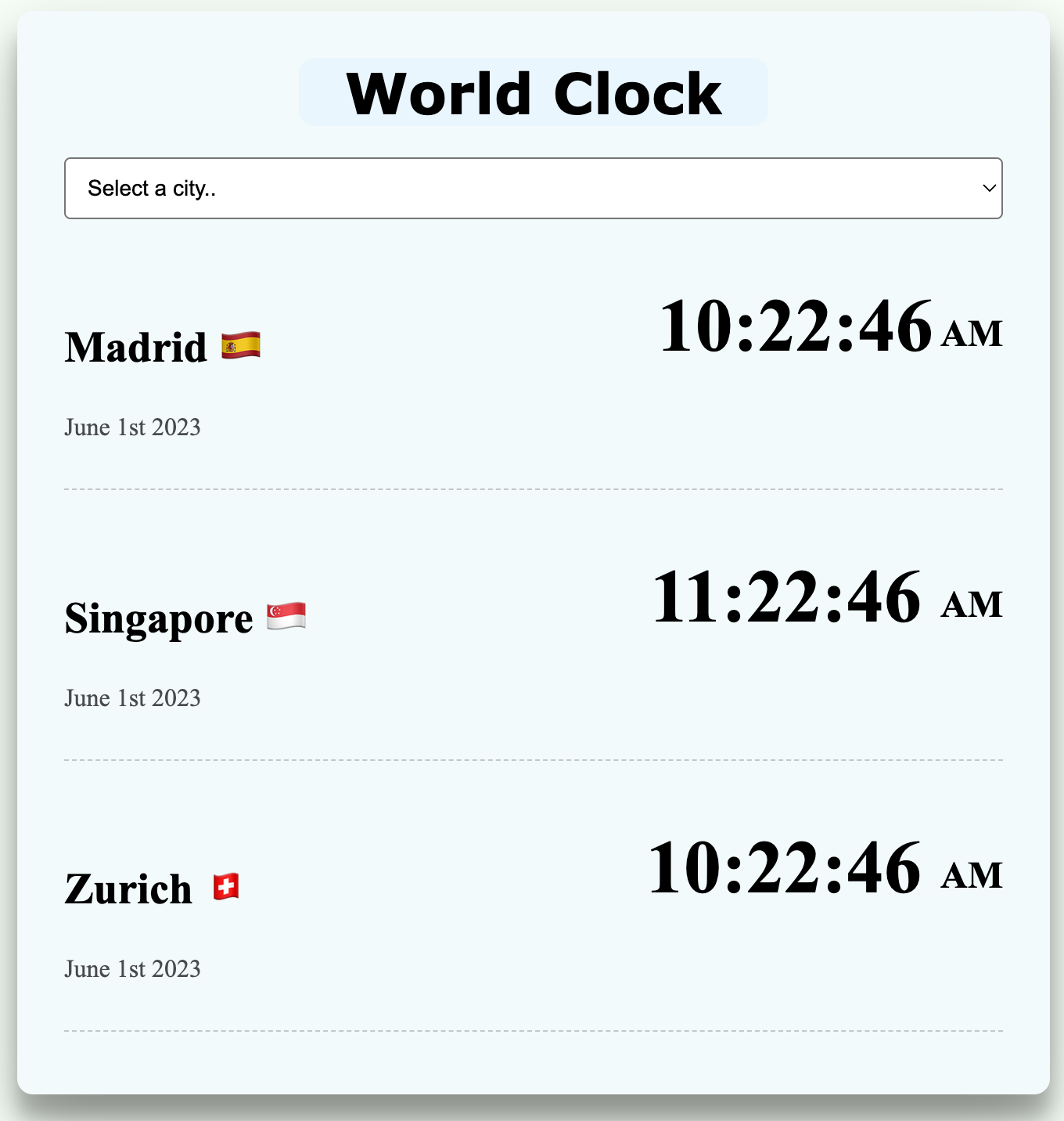 Screenshot of World Clock App